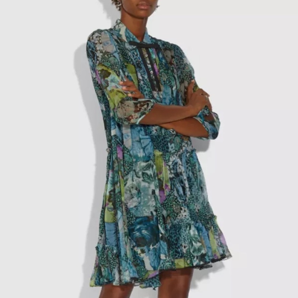 NWT COACH 1941 x KAFFE Fassett Silk Assymetrical Floral Dress SZ: 2 (Small)
